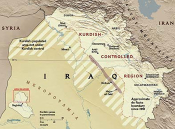 map of Kurdistan region of Iraq with Kirkuk